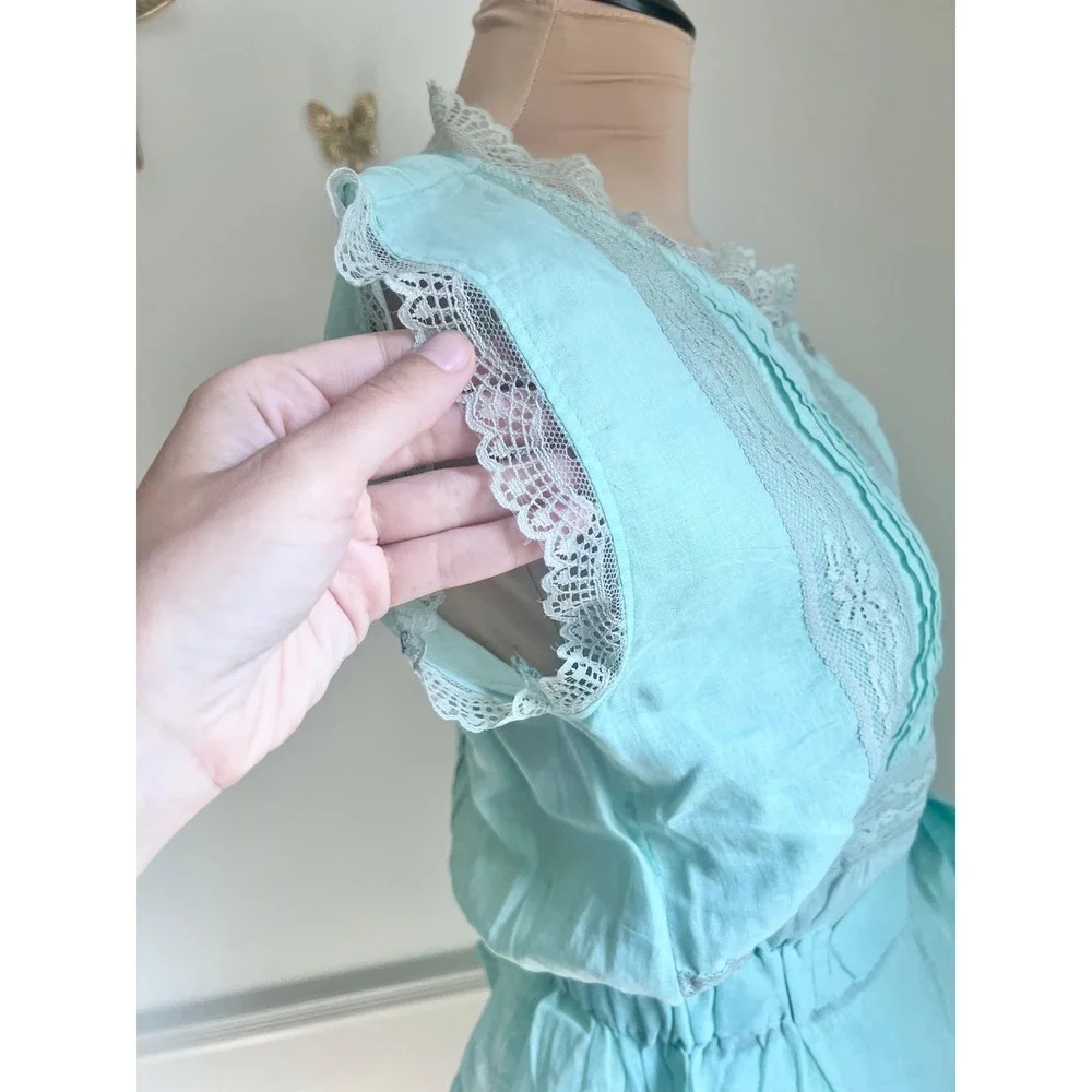 Vintage Chadia Victorian Two‎ Piece Blue Teal Lace Maxi Skirt and Blouse Set